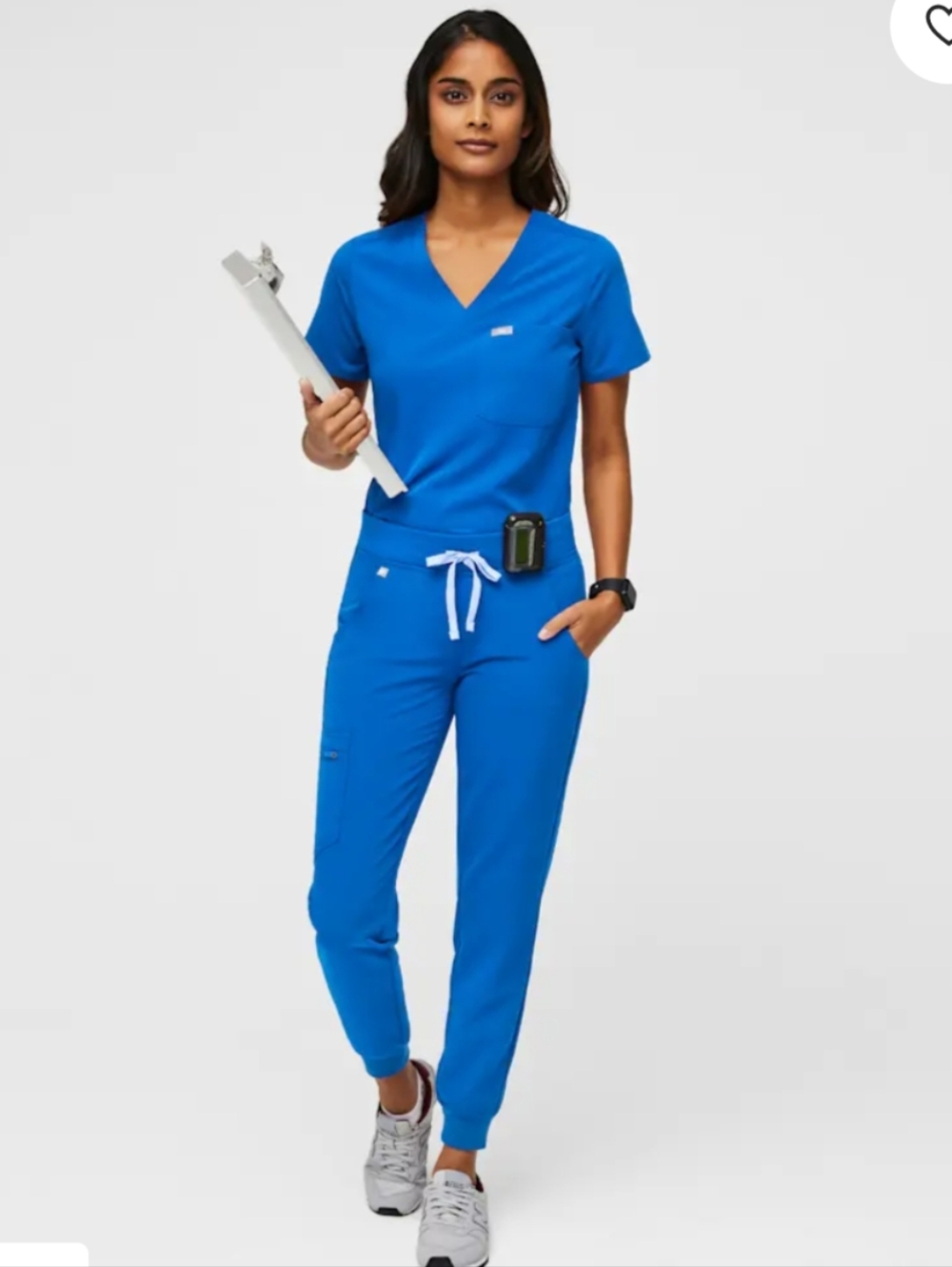 Figs Zamora Jogger Scrub Pants Womens L T Tall Royal Blue Stretch Uniform Comfy